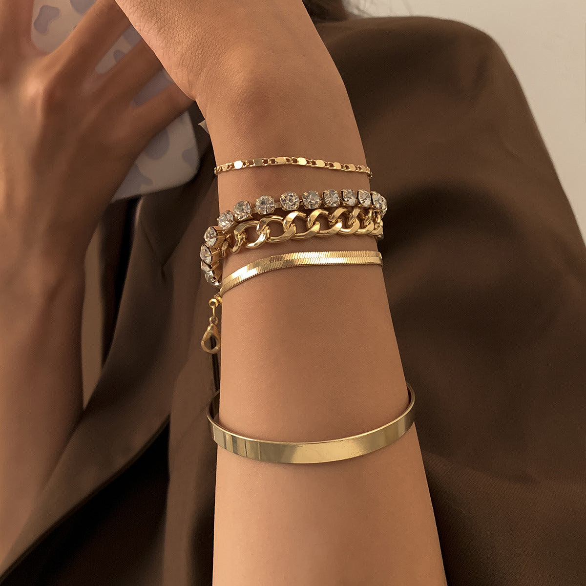 Planderful Vienna Verve Zircon Snake Chain Bracelet For Women Stackable Thick Statement Jewelry
