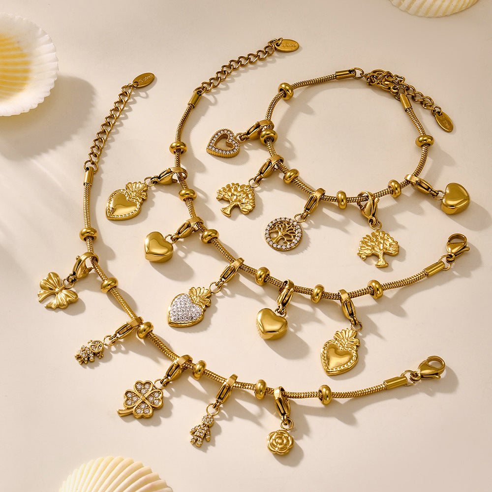 Planderful Tree Of Life Zircon Bracelet Women Stainless Gold