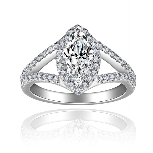 Planderful Moissanite Engagement Ring Ladies 5x10mm Marquise Stone S925 Silver Split Shank D VVS 3EX 1.48ct