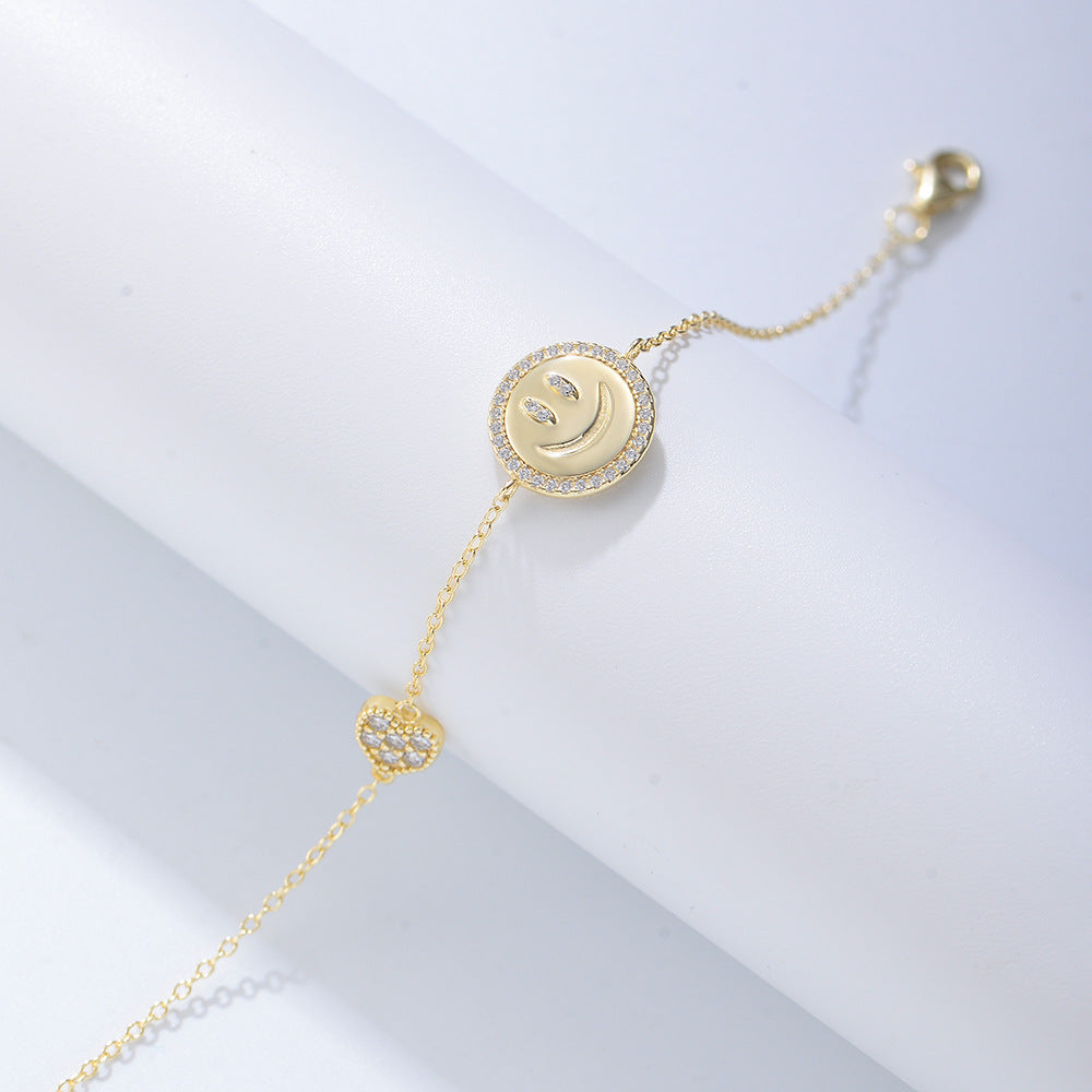 Little Prince Smiley Face Zircon Sterling Silver Bracelet Heart-Shaped Chain