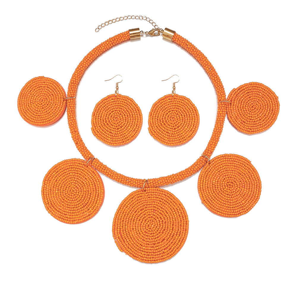 Savanna Rhythms Handcrafted Rice Bead Necklace Set with Unique Pendant