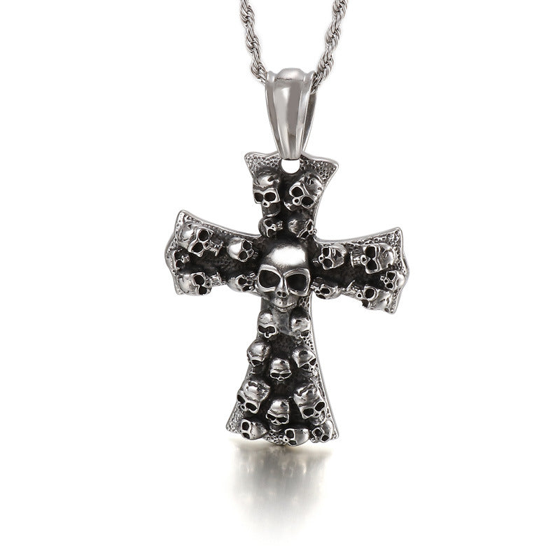 Hipster-Inspired Cross Pendant with Skull Ghost Head for Men – Personalized Punk Fashion Accessory