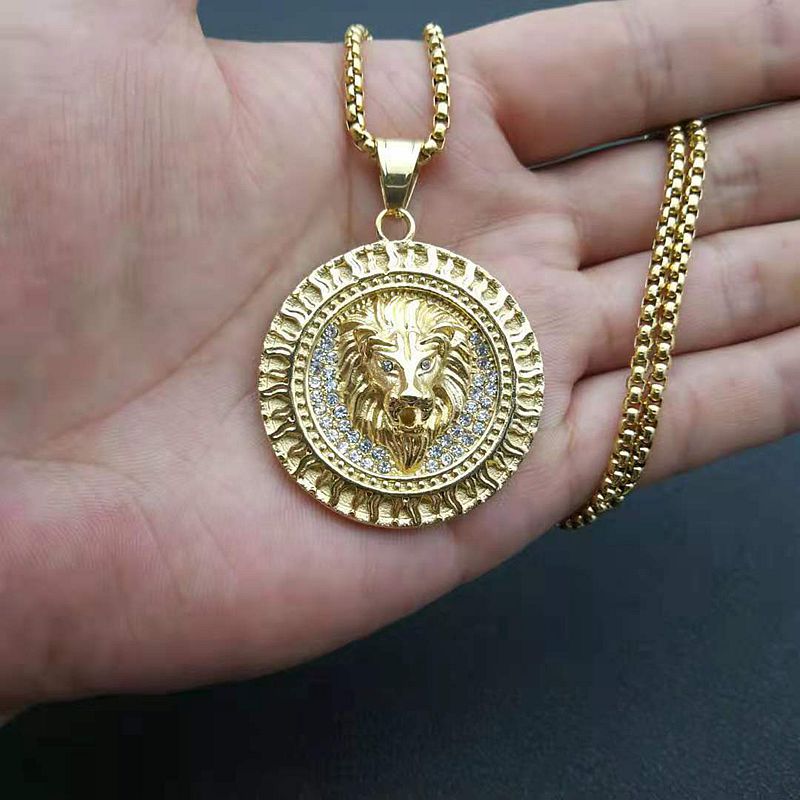 Gold-Plated Stainless Steel Necklace - Statement Lion Head