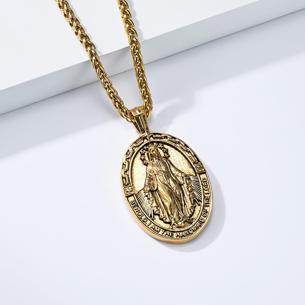 Virgin Mary Necklace for Men and Women by Planderful Unisex Stainless Steel Pendant Timeless Style