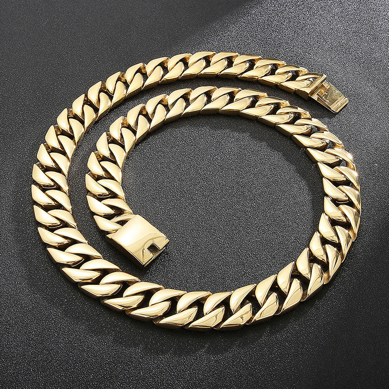 Kalen Titanium Steel 24mm Cuban Chain Trendy Man Necklace, Fashionable Stainless Steel Punk