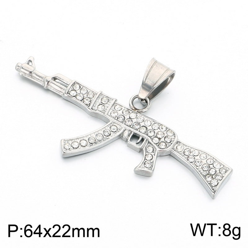 Hip Hop Street Hardcore Military Wind Submachine Gun Shape Pendant Punk Gi Stainless Necklace