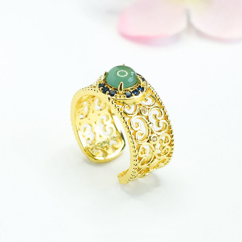 Blue Water Jadeite Open-Front Ring