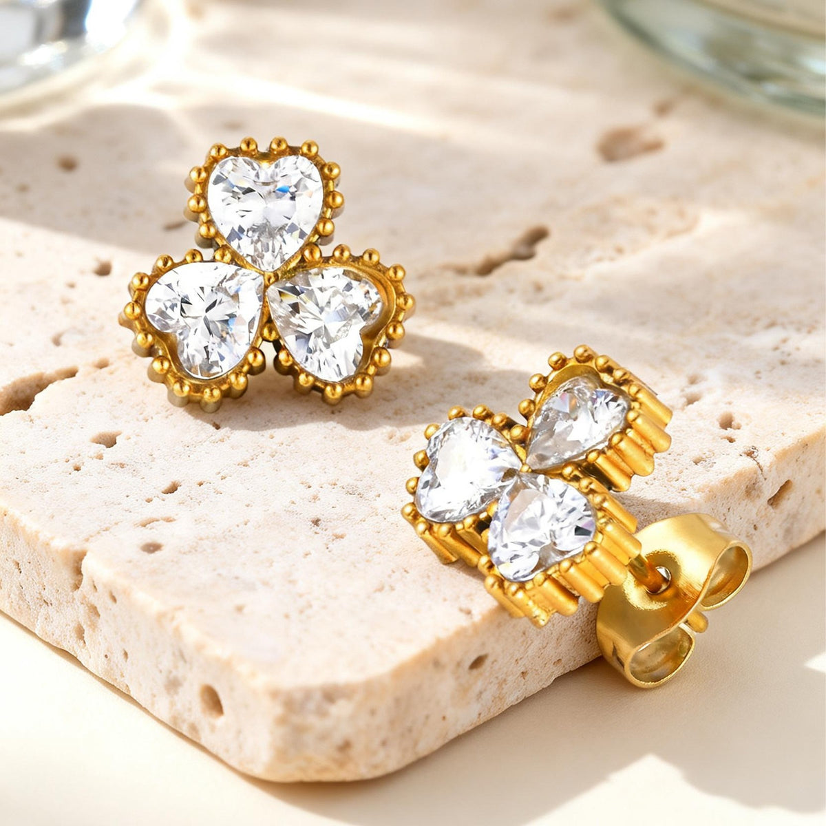 Stainless Steel Zircon Heart Earrings