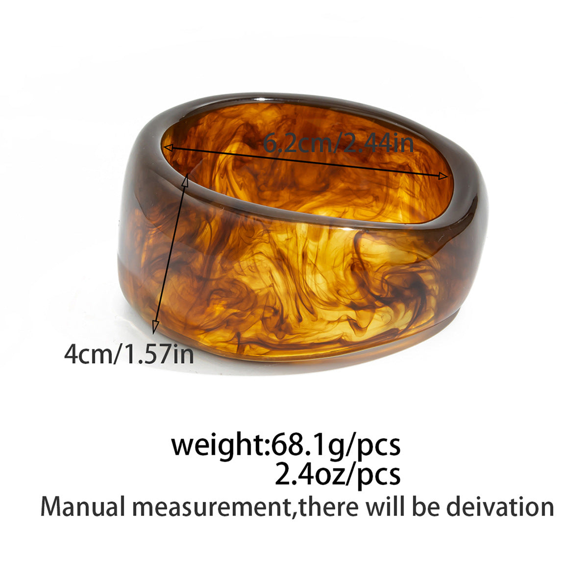 Wide Version Smudged Stone Pattern Semi-Transparent Bracelet Exaggerated Retro Special-Shaped Amber Tire
