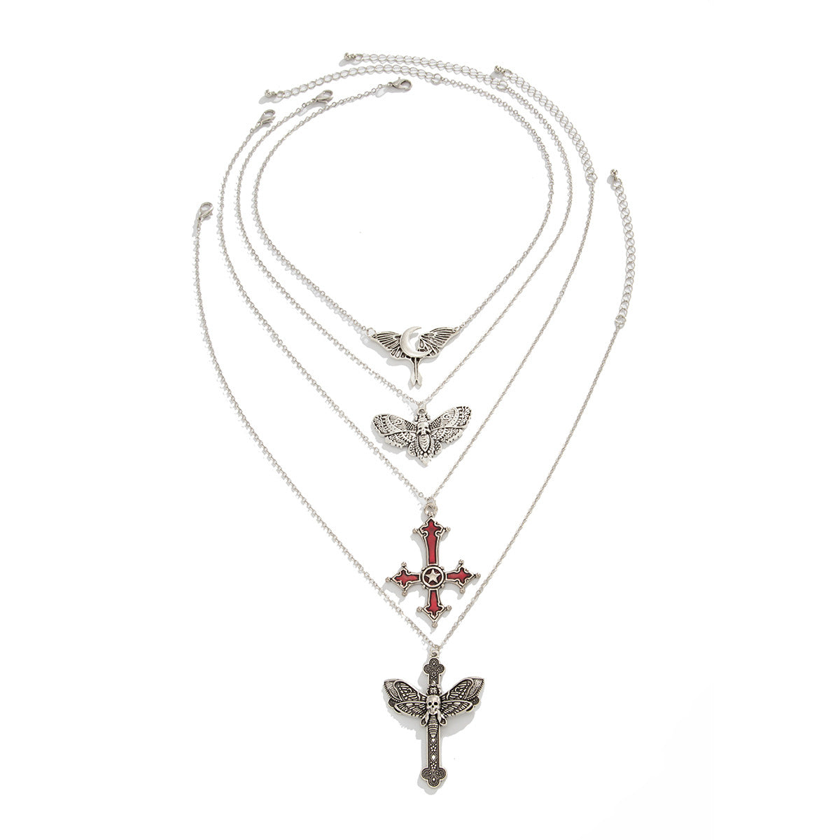 Gothic Moth, Bat & Cross Necklace