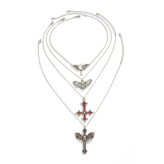 Gothic Moth, Bat & Cross Necklace