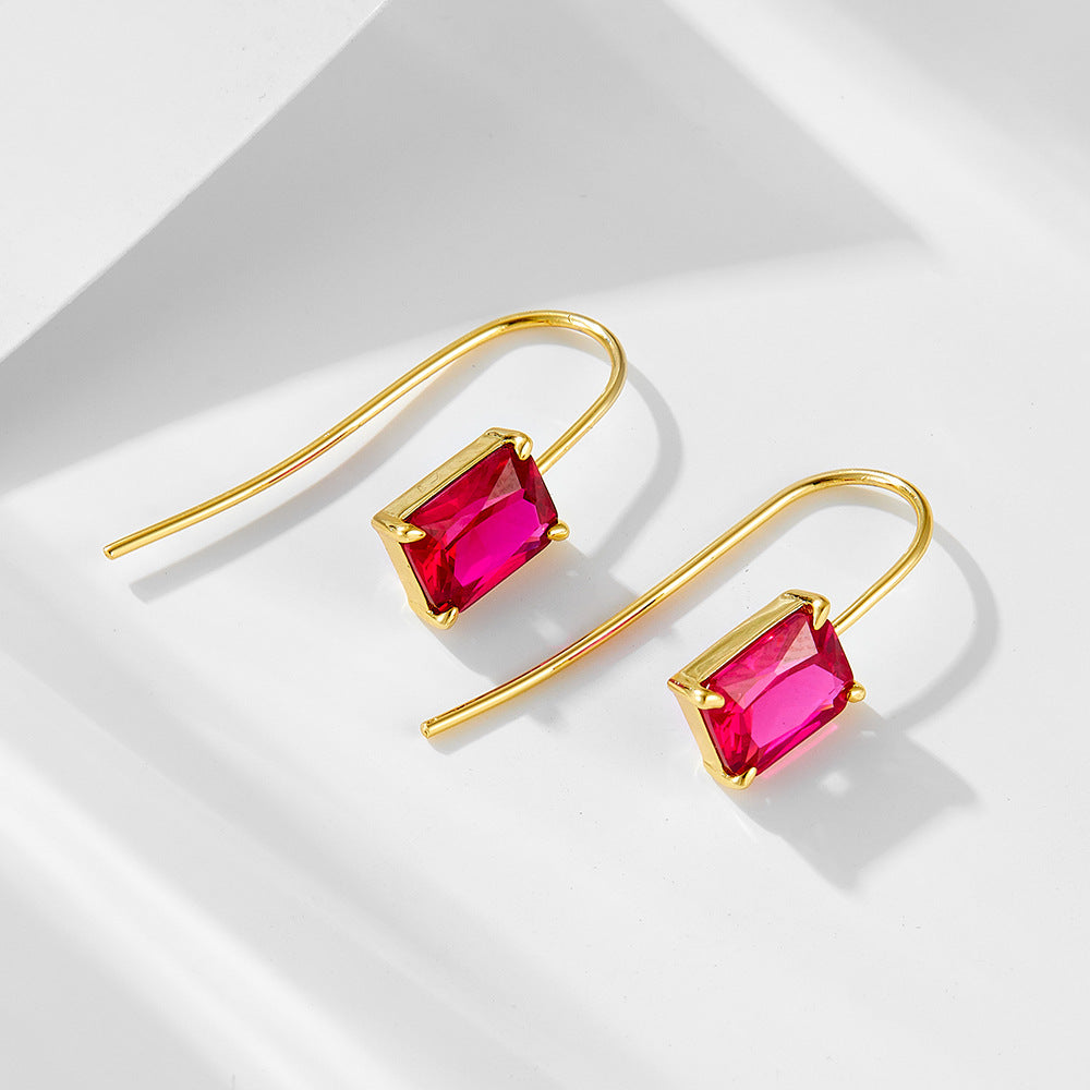 S925 Silver Colored Square Zircon Earrings, High-End Classic Earrings.