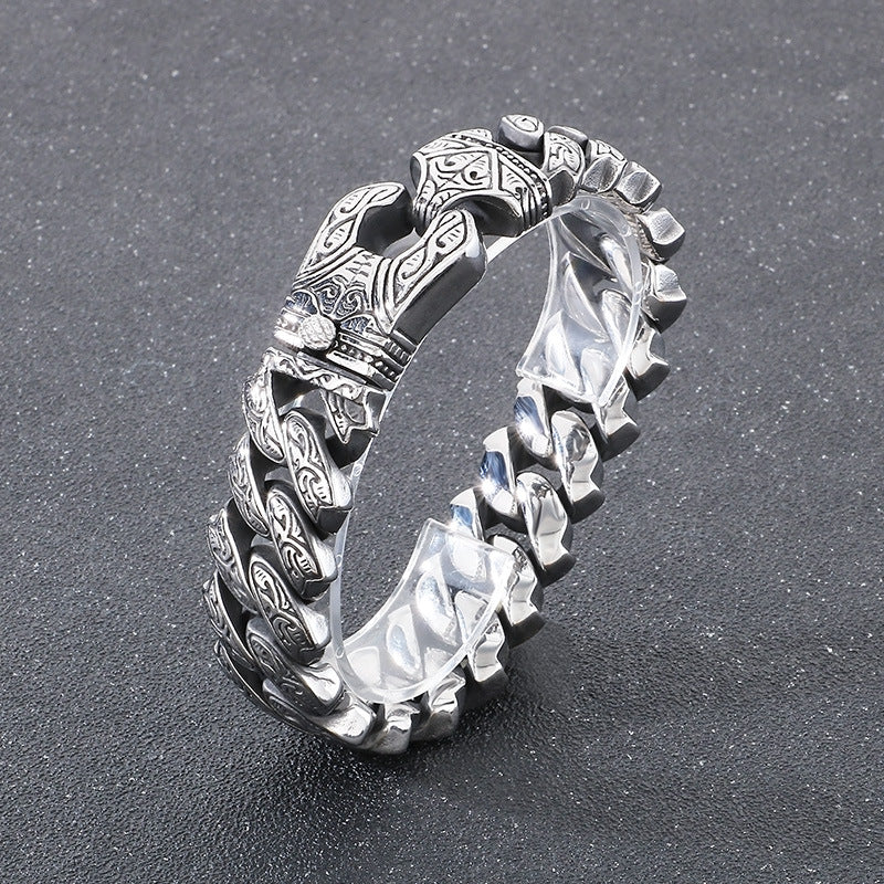 Planderful Mens Titanium Steel Bracelet Tang Grass Pattern