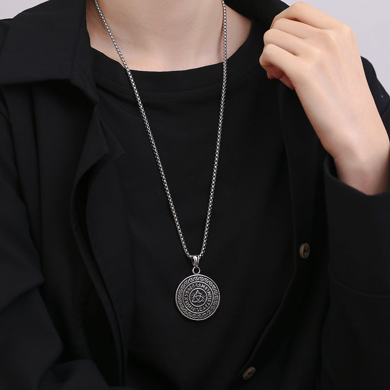 Steel Necklace – Elegant Nordic Viking Odin Celtic Round Mens Pendant For Everyday Wear