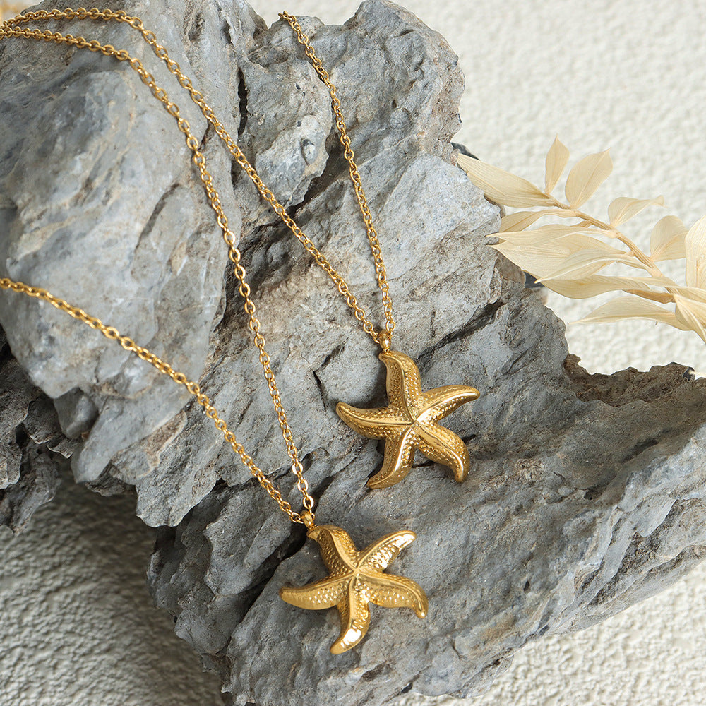 Golden Starfish Pendant Clavicle Necklace - Elegant European-American Resort Style Piece