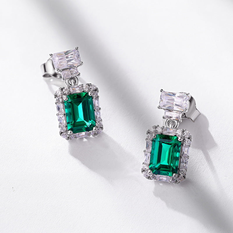 S925 Sterling Silver Lab-Grown Emerald Signature Stud Earrings