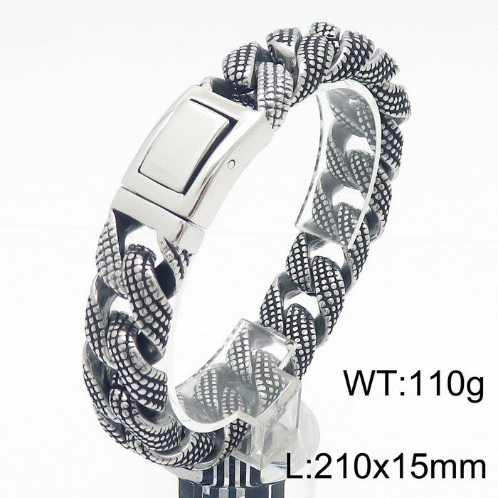 Planderful Titanium Steel Retro Cuban Chain Bracelet Men