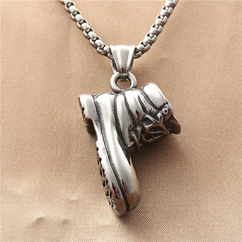 Punk-Inspired Titanium Steel Short Boots Pendant Necklace for Men and Women - Retro Casual Winter Style