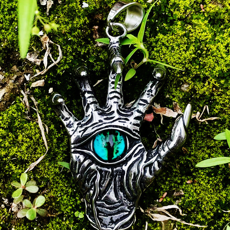Retro Punk Devil's Hand Stainless Steel Pendant for Men - Titanium Steel Devil's Eye Jewelry