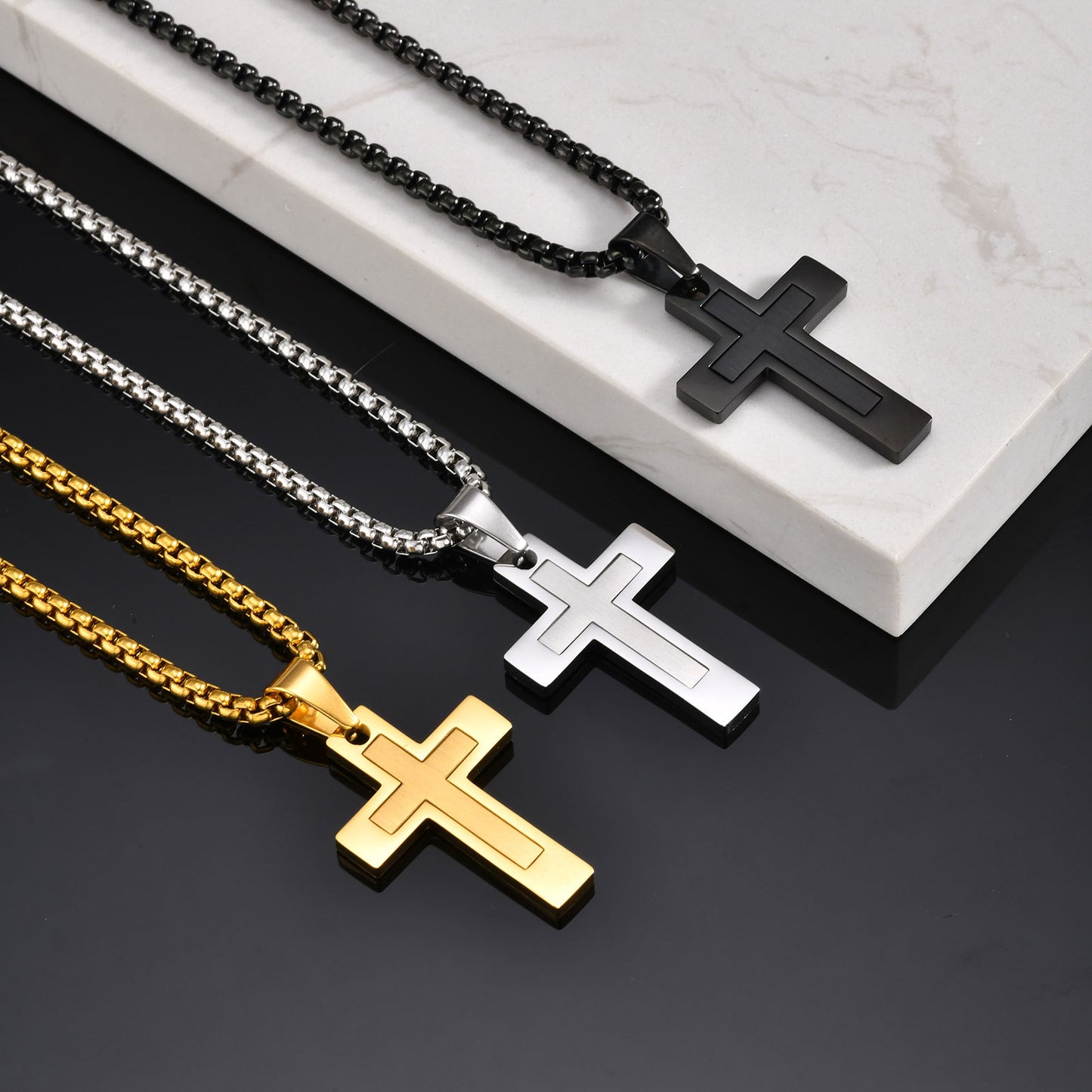 Planderful Mens Cross Pendant Necklace Durable Steel