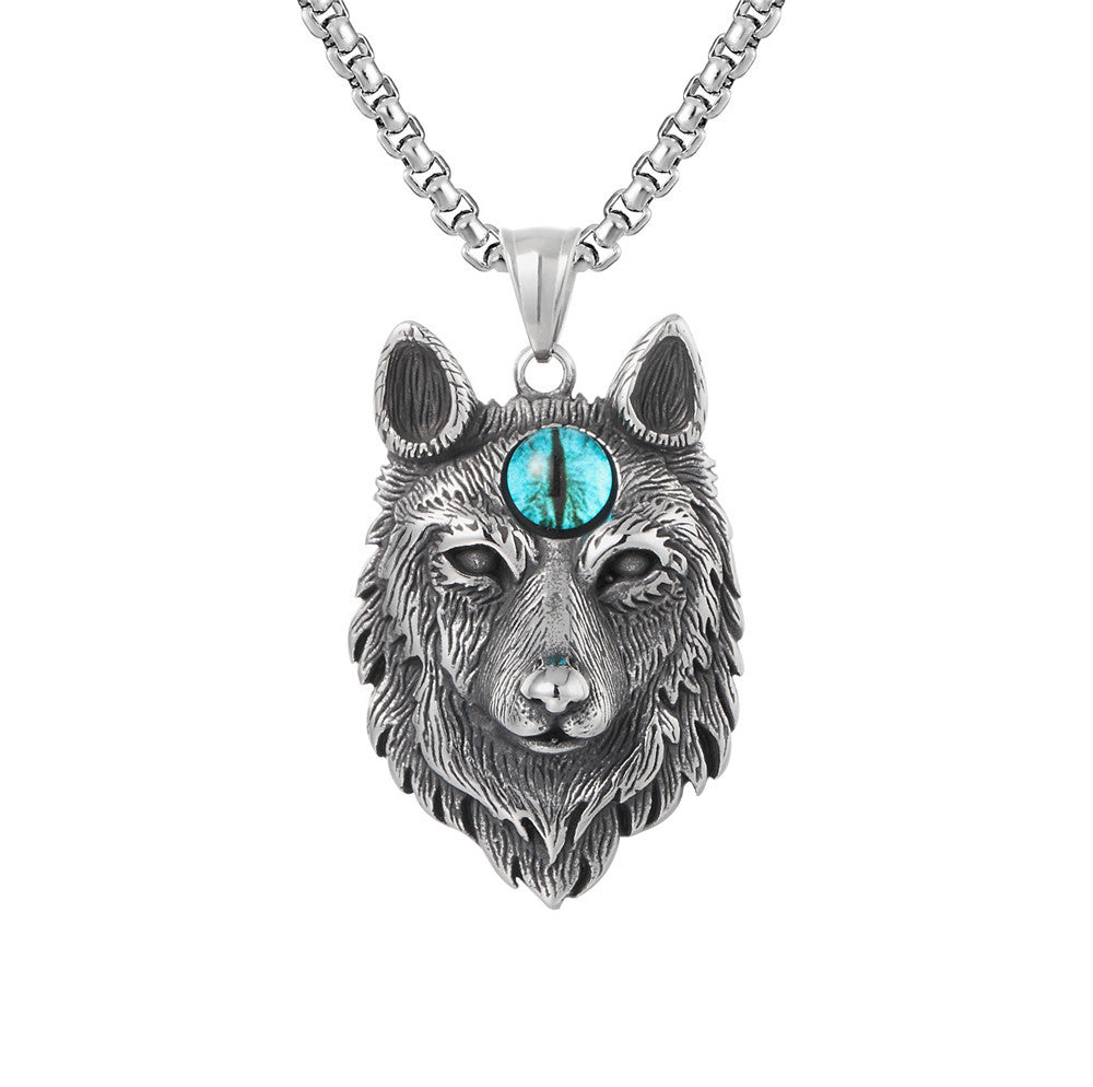 Planderful Wolf Head Pendant Necklace Titanium Steel Unisex Retro Punk Statement Jewelry