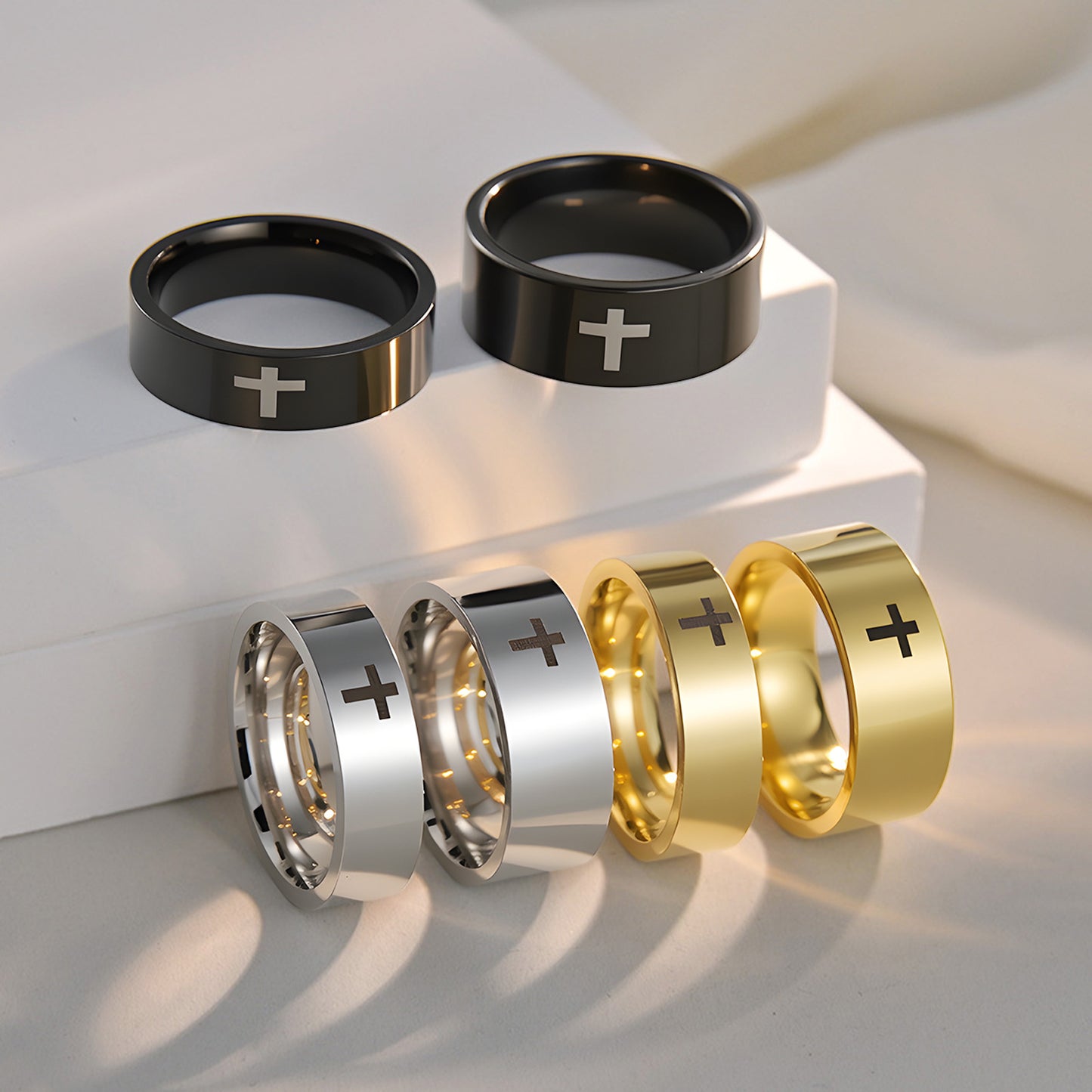 Planderful Everyday Genie Cross Stainless Steel Ring Unisex 6mm 8mm Protective Statement Jewelry