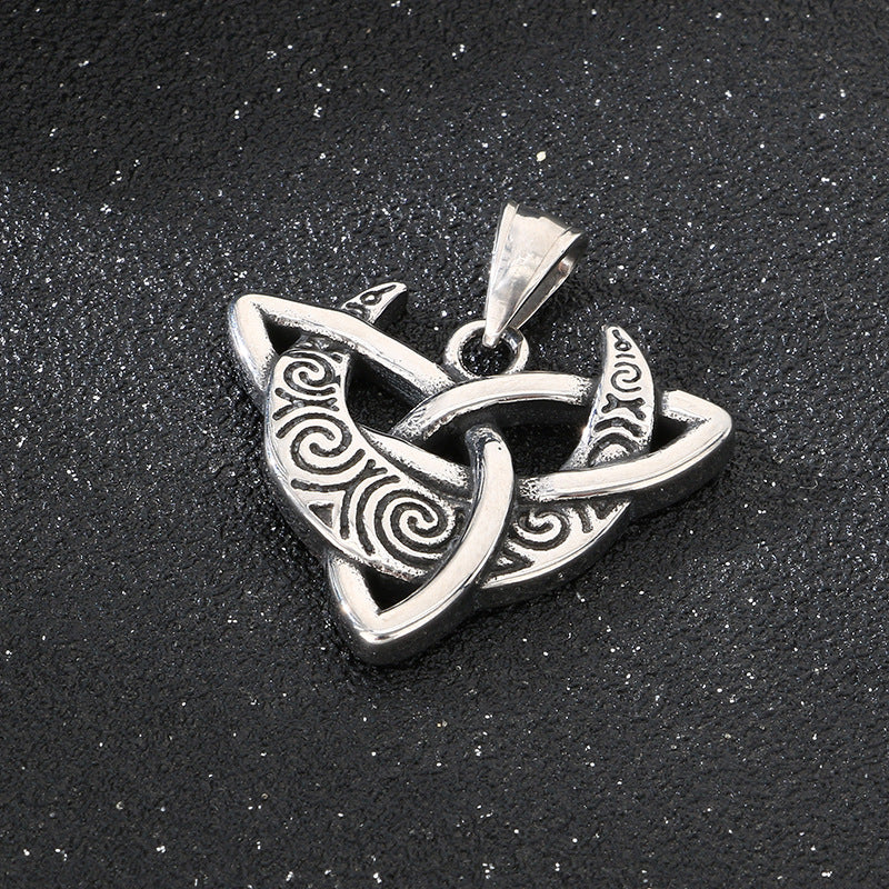Mythical Moon Celtic Knot Amulet Phoenix Flame Hexagram Titanium Steel Men's Pendant Necklace