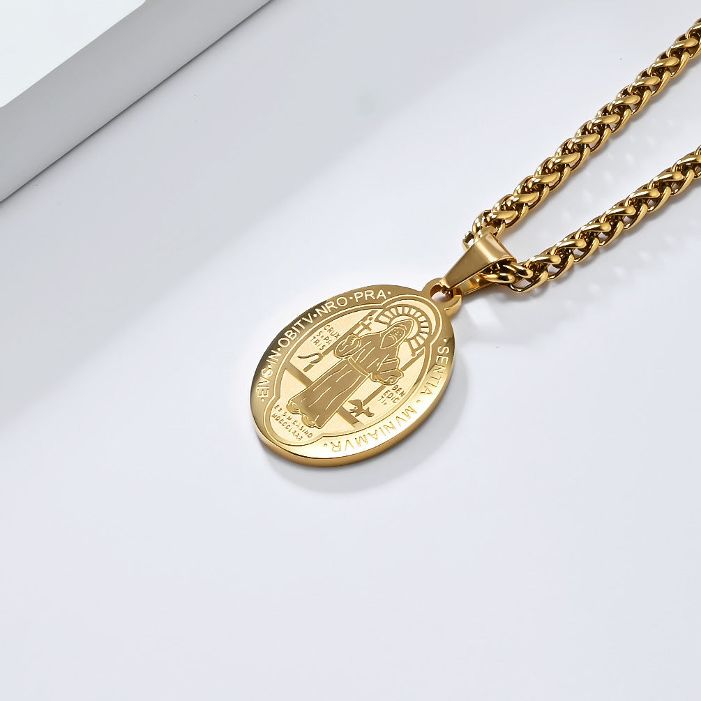 Patron Saint Oval Medal Stainless Steel Pendant Necklace Fashion Jewelry