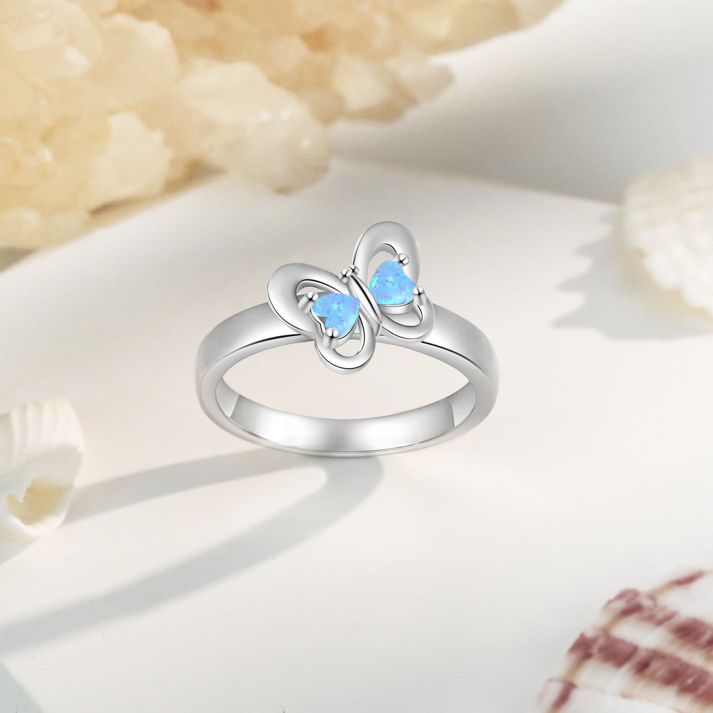Planderful Jewelry Opal Ring Sterling Silver Butterfly