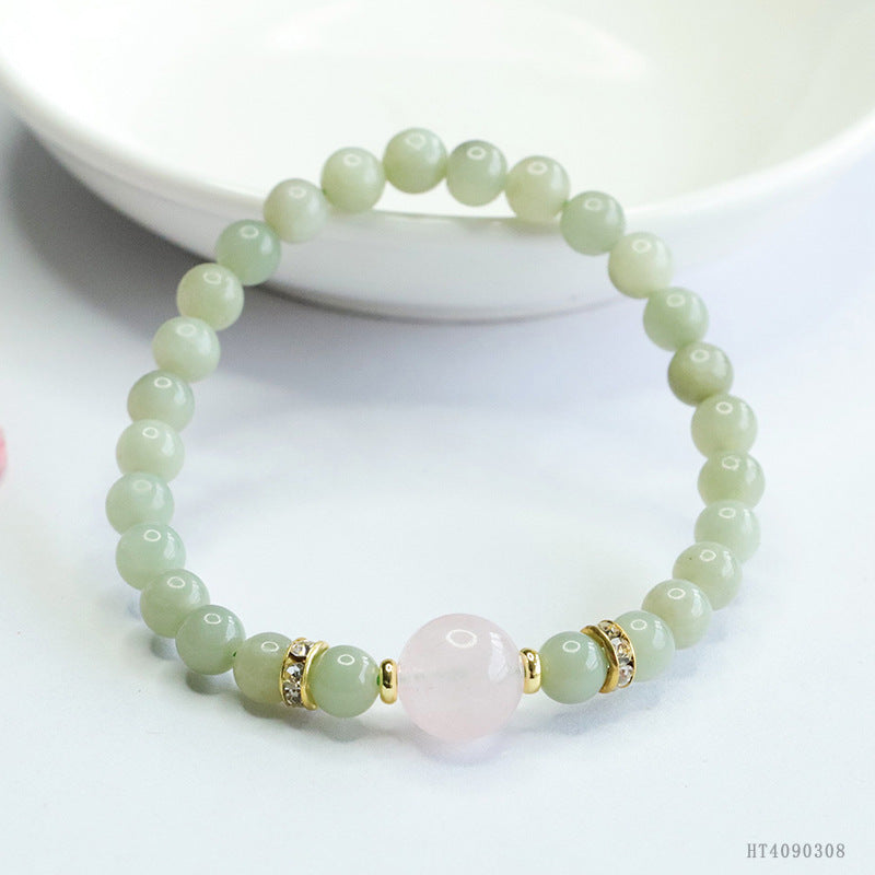 Qingshui Hetian Jade & Rose Quartz Bracelet