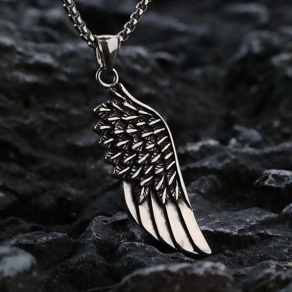 European And American Retro Wings Titanium Steel Necklace for Men
