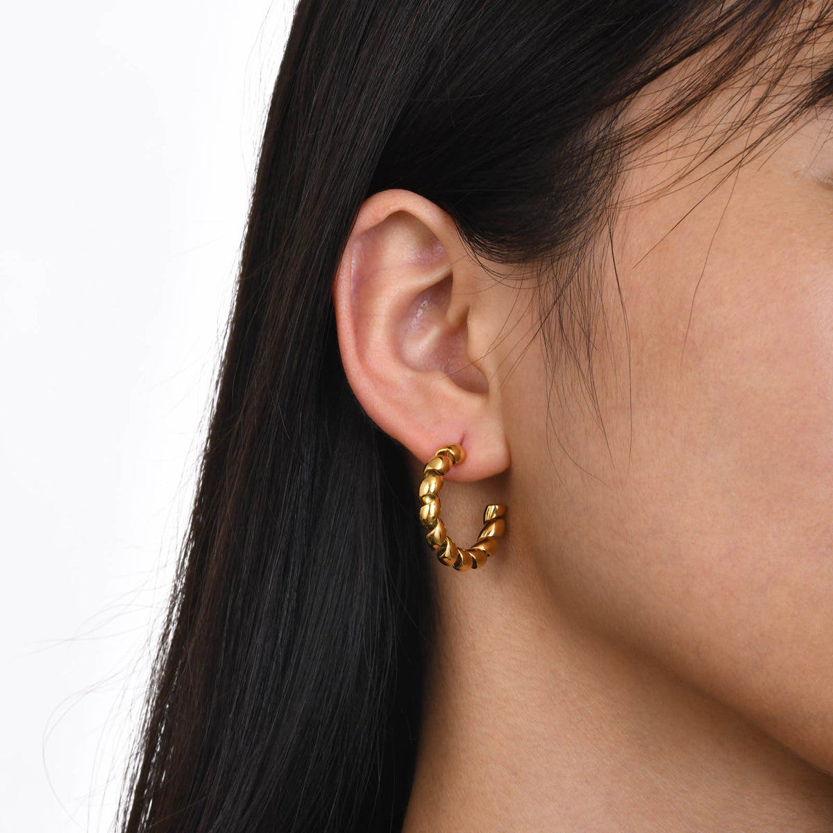 Gold-Tone Twisted Ribbon Open Hoop Earrings