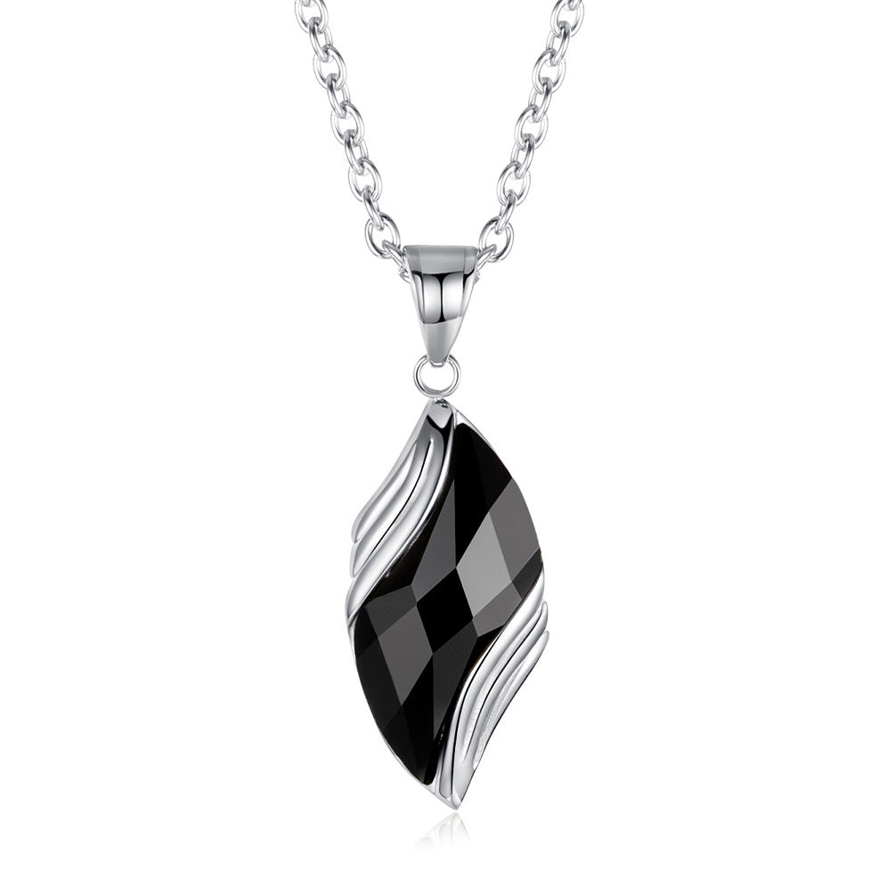 Planderful Blue Sandstone Necklace For Men With Leaf Pendant Titanium Steel Fade Resistant