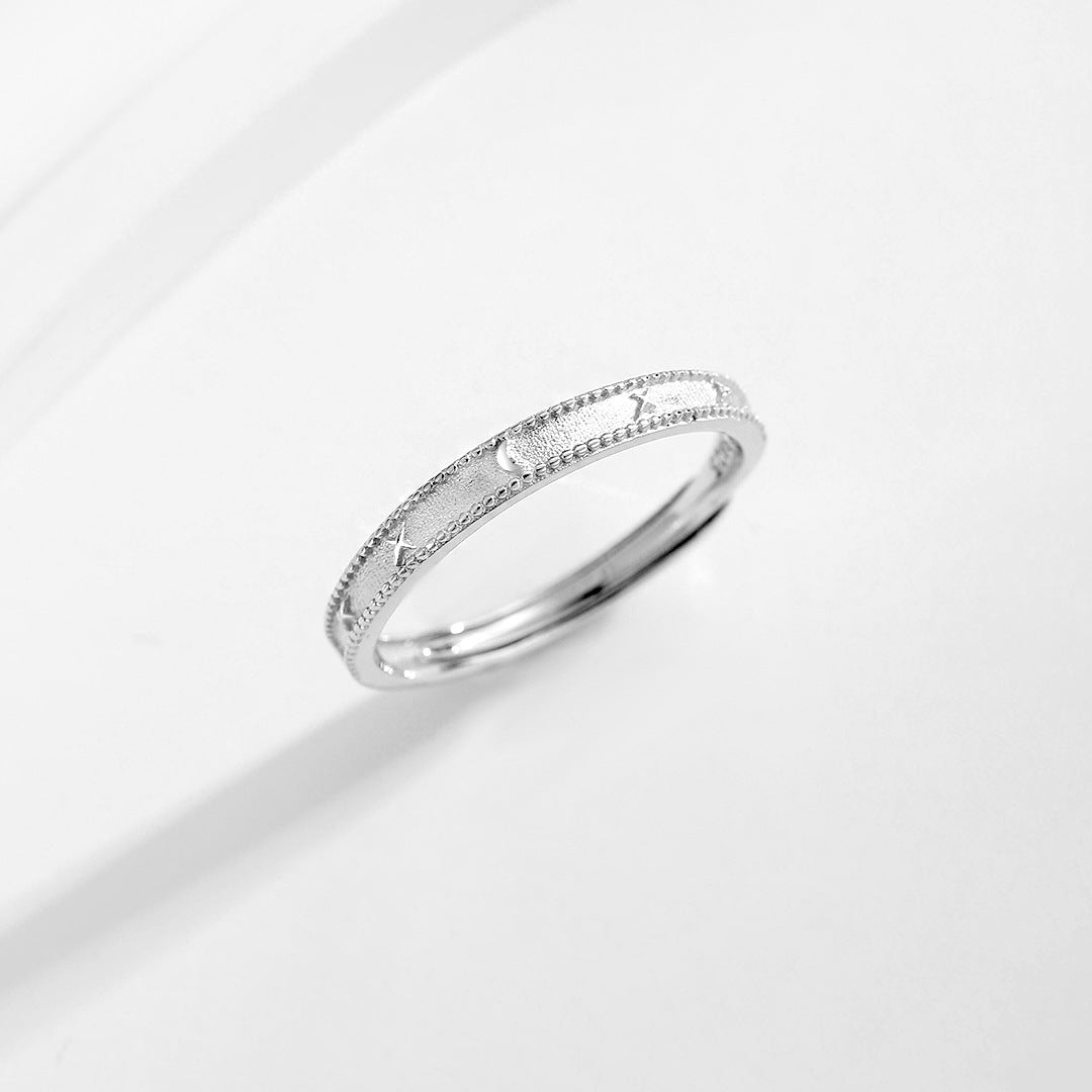 Planderful S925 Sterling Silver Moon Star Ring for Women Adjustable Light Luxury Korean Version