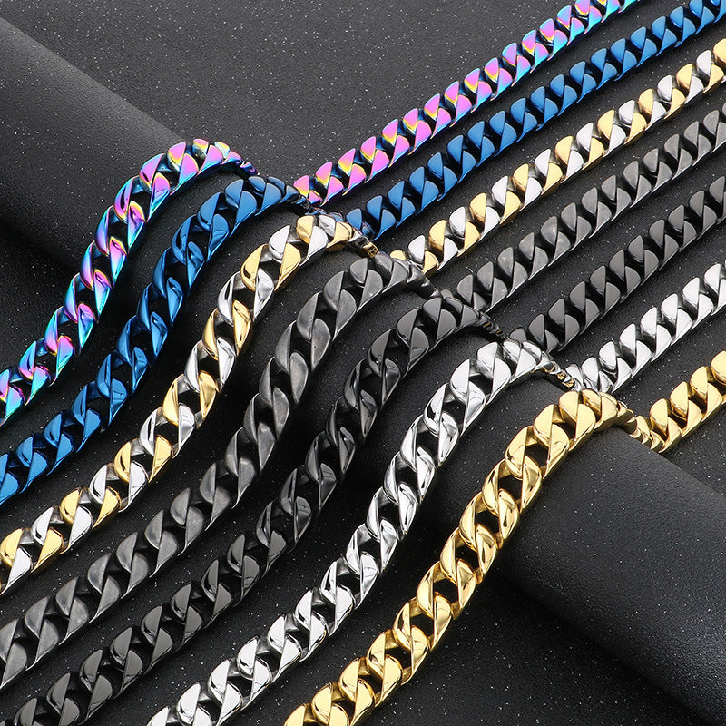 Planderful Cuban Chain Necklace 15mm Stainless Steel Men