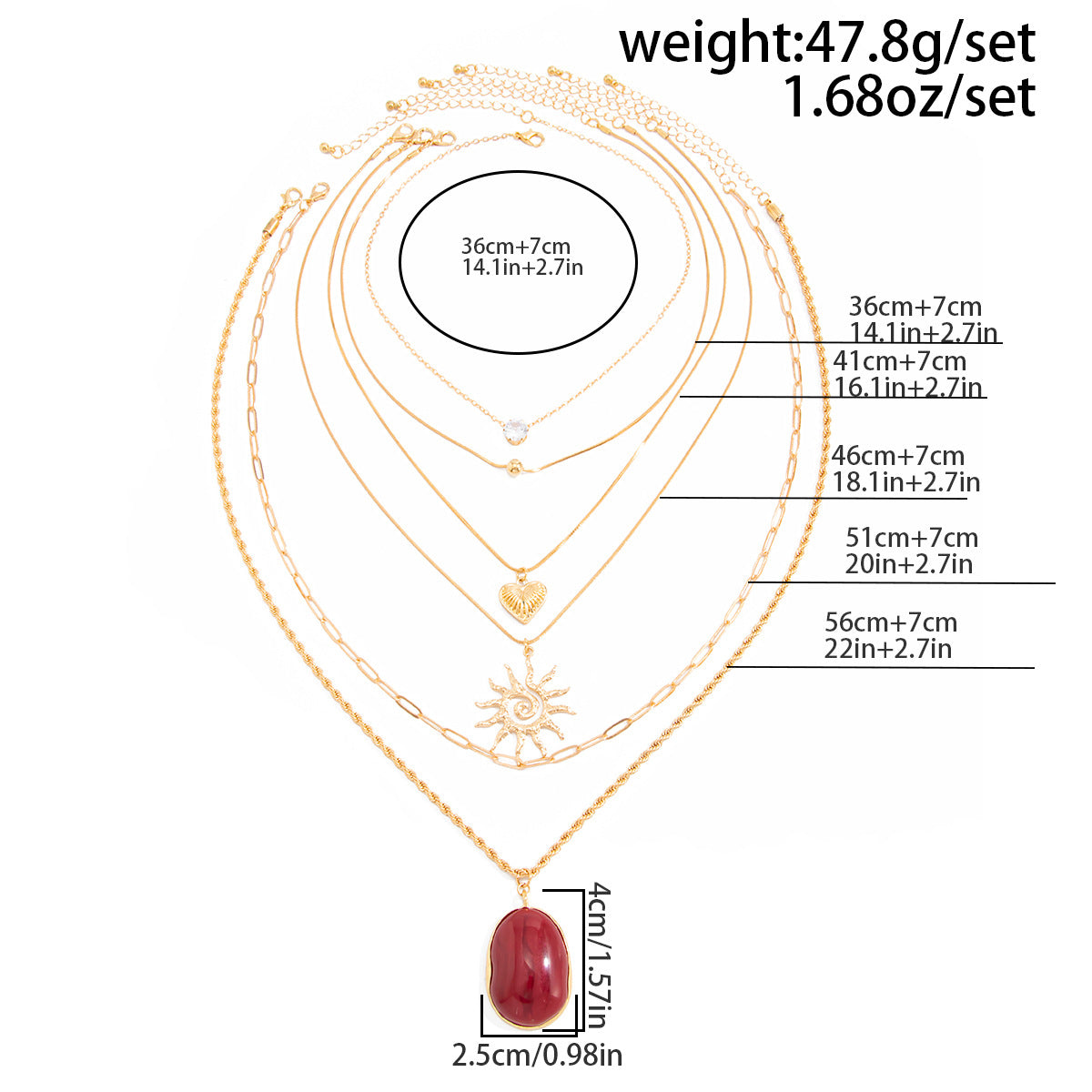 Vintage Red Gemstone-Style Layered Necklace