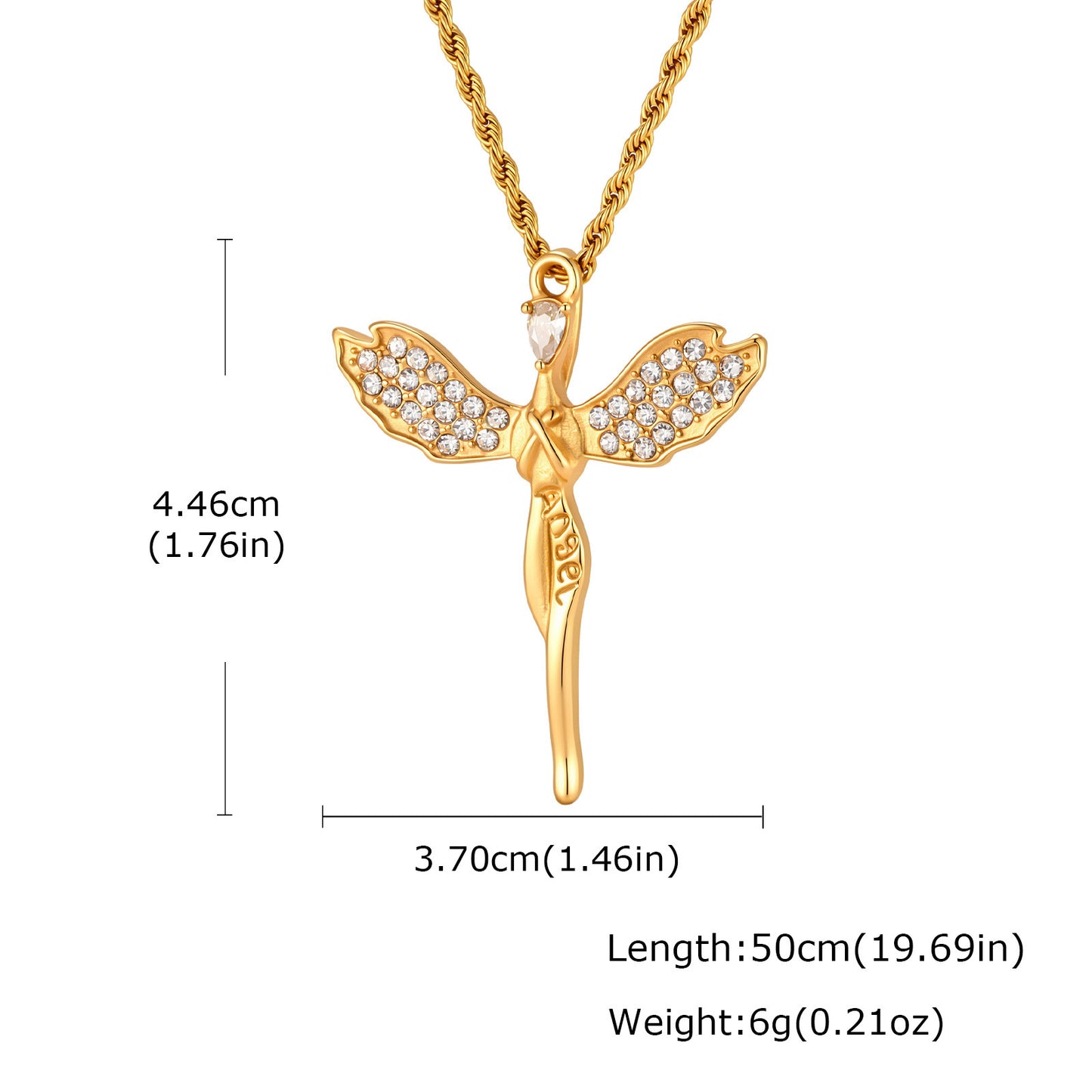 Angel Cross Necklace Stainless Steel Zircon Pendant – Religious Wind