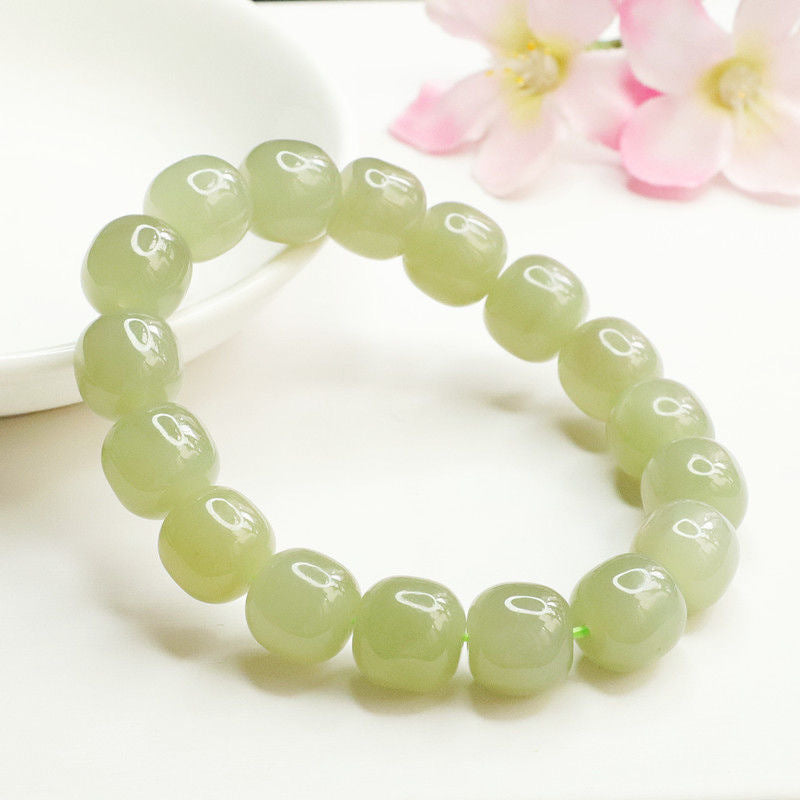 Hetian Jasper Barrel Bead Bracelet