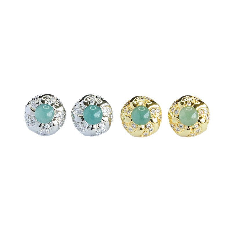 Blue-Water Jadeite Bead Halo Stud Earrings