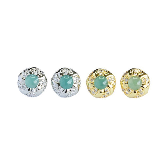 Blue-Water Jadeite Bead Halo Stud Earrings