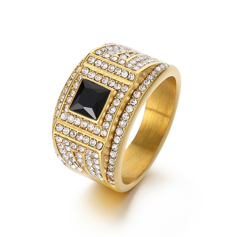 Colored Gemstone Finger Wrench, Inlaid With Zircon Three-Dimensional Texture Stainless Steel Men's Ring