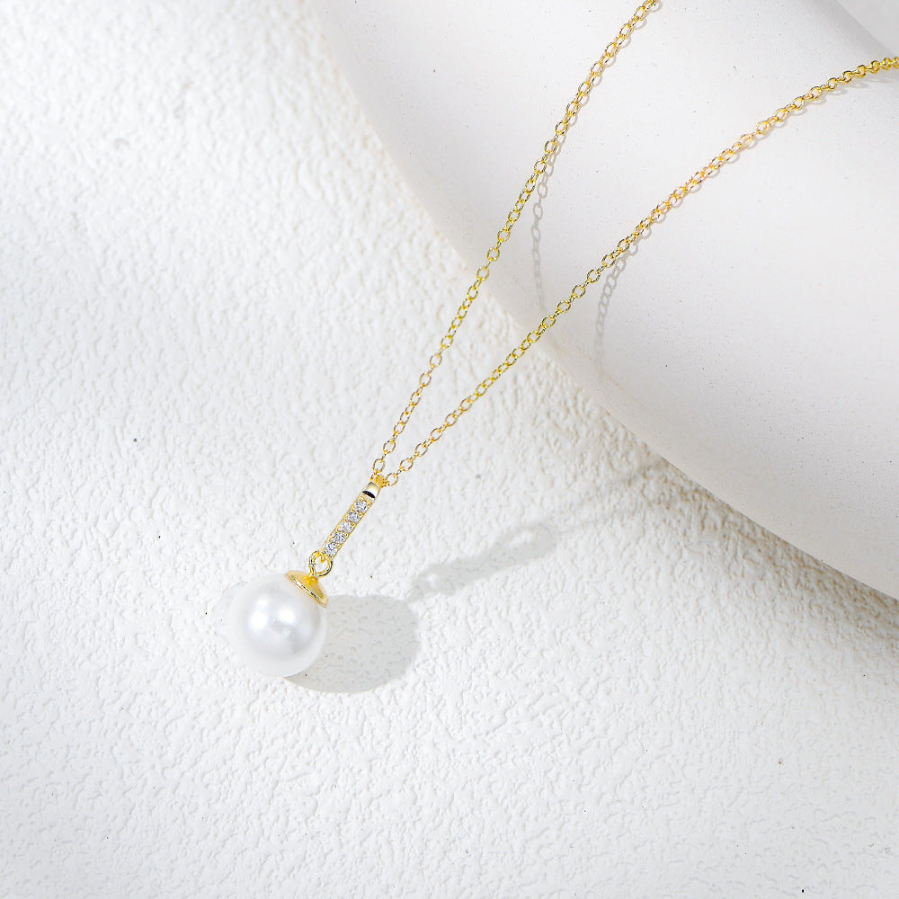 Planderful S925 Sterling Silver Pearl Pendant Necklace With Zircon Light Luxury For Women Fashion Jewelry