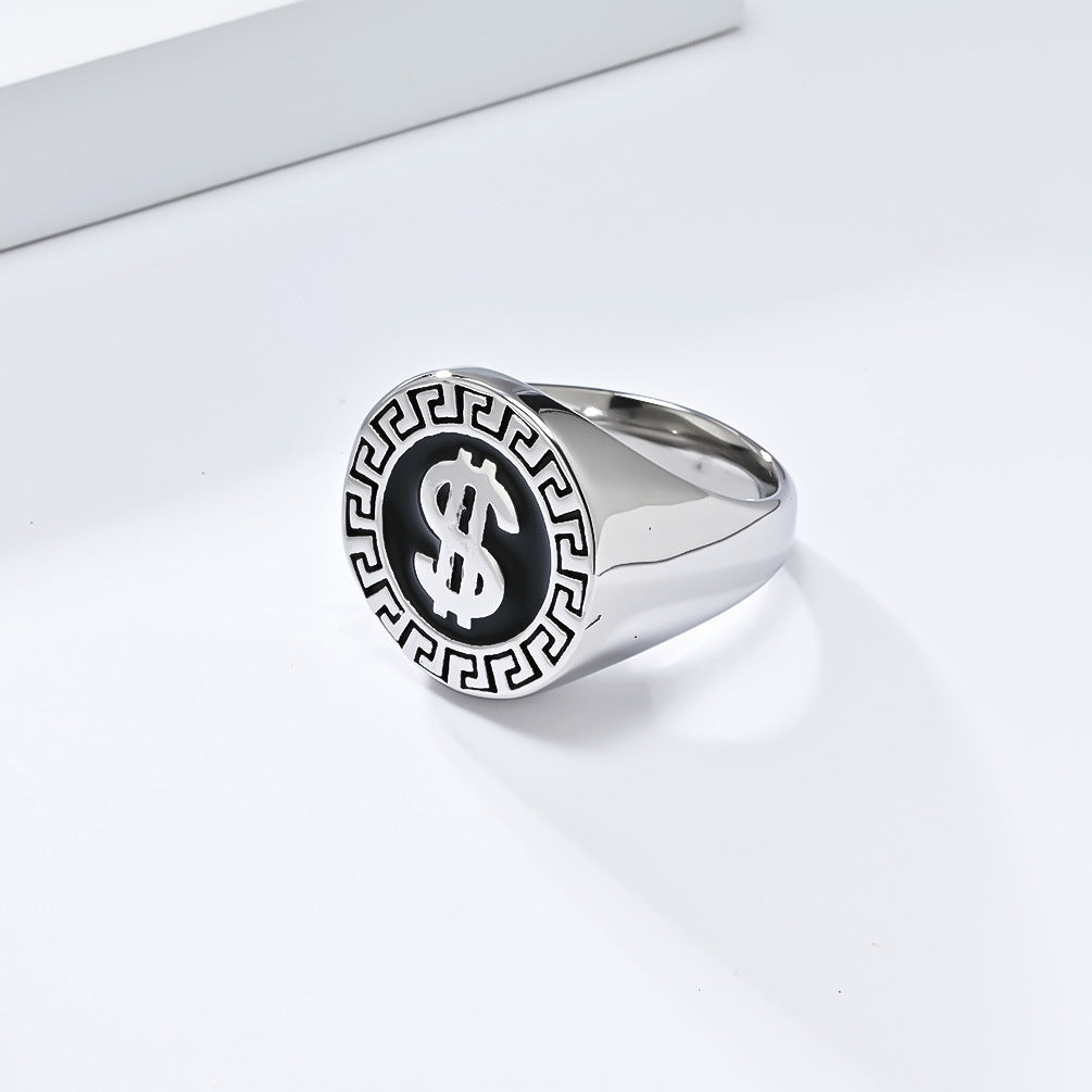 Planderful Titanium Steel Dollar Logo Ring For Hip Hop Fashion Lovers High End Street Jewelry
