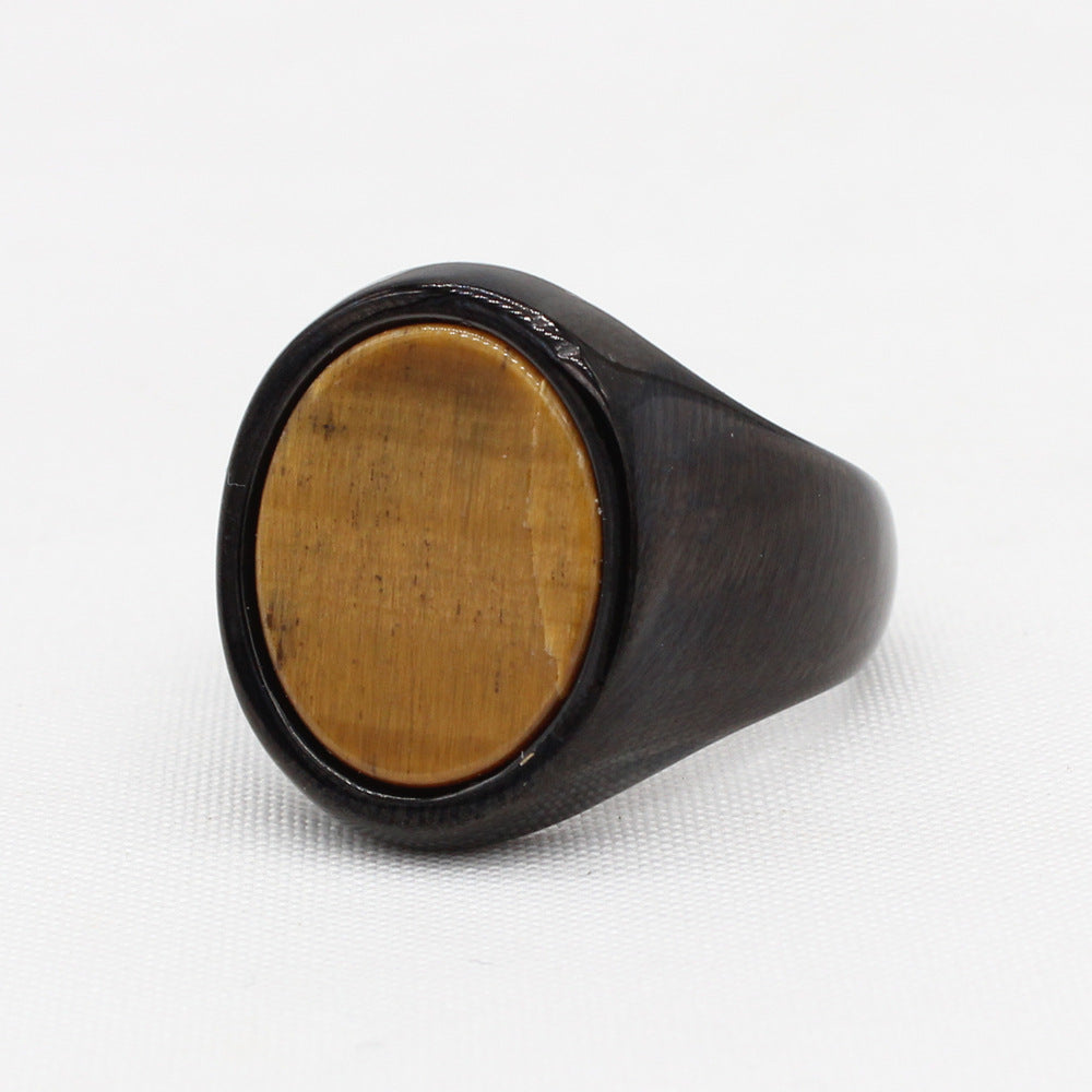 Planderful Titanium Steel Ring Durable Unisex Simple Oval Stone Protection Statement Everyday Genie Collection