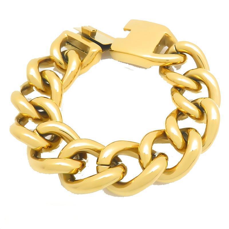 Atmospheric Cuban Chain 24mm Wide Smooth Solid Cuban Chain Street Style Stainless Steel Bracelet