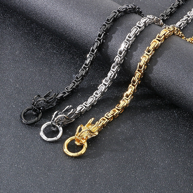 Planderful Dragon Necklace for Men 6mm Titanium Retro Chain