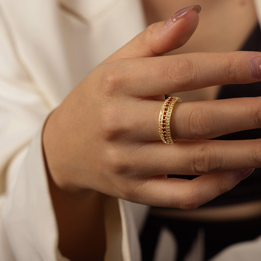 Colorful Zircon Adjustable Ring in Stylish Copper - High-End Fashion Jewelry