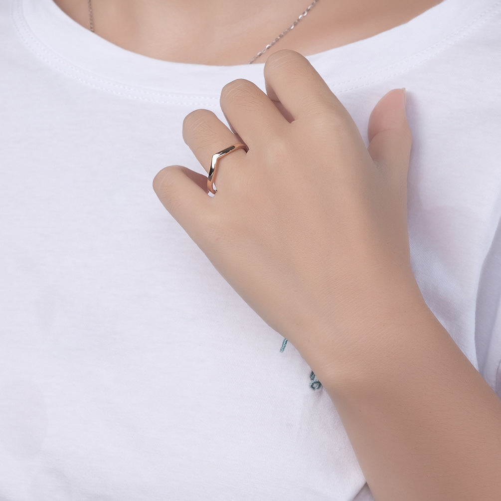 Planderful Titanium Steel Ring For Women Minimalist Plain Band With Geometric Heart Accent Glossy Finish
