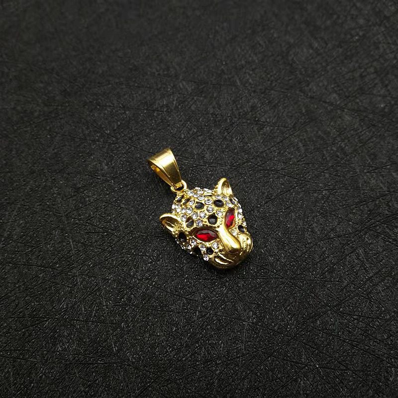 Zircon Necklace - Statement Hip Hop Leopard Head Pendant In Gold Plated Stainless Steel