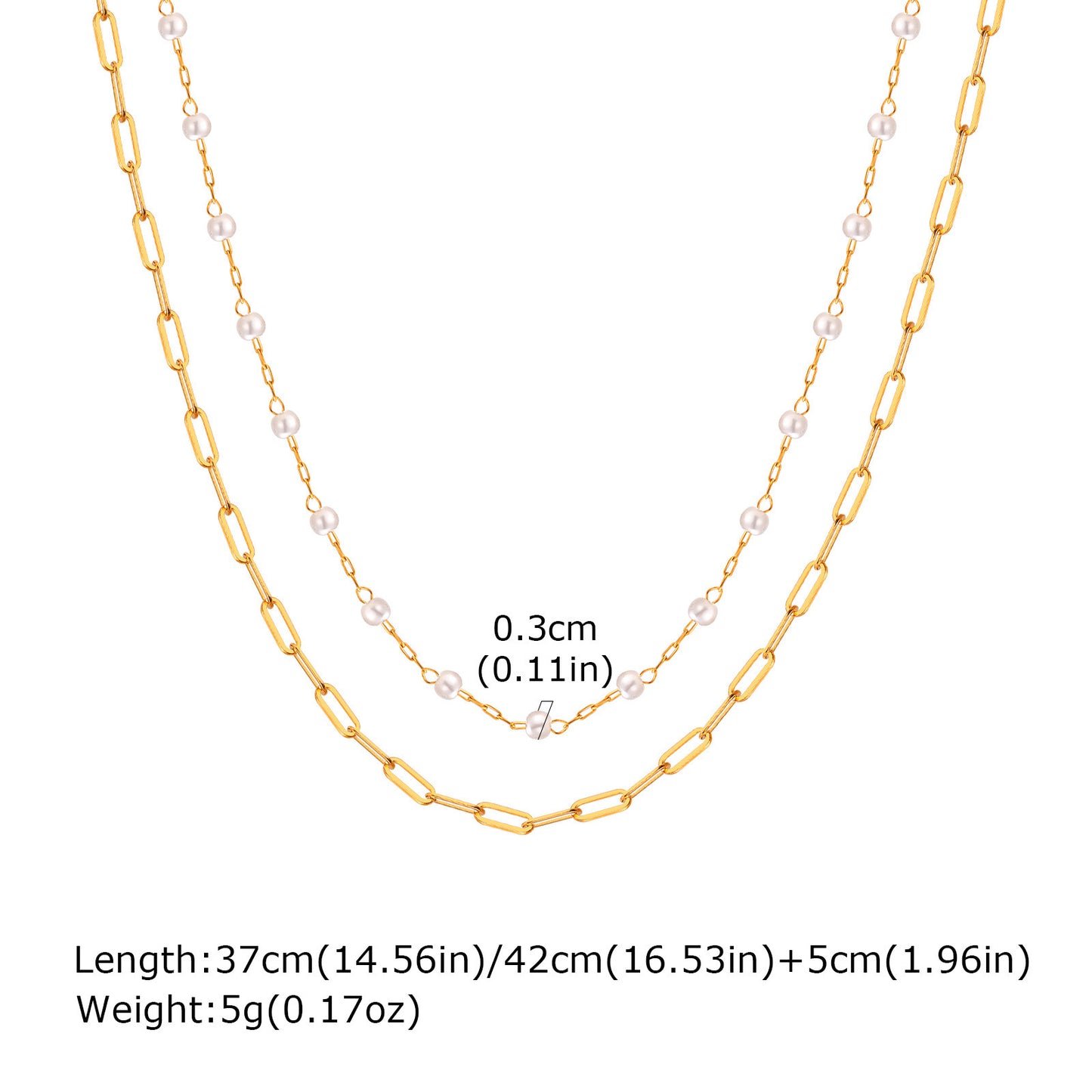 Collarbone Chain Double-Layer Stainless Steel Small Square Chain Faux Pearl Stacked Necklace